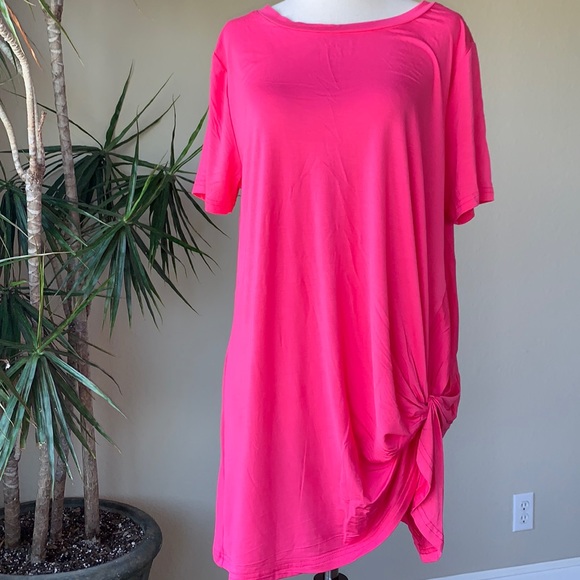 EUC Crazy Train PINK tie knot short sleeve top tunic size small -oversized - Picture 2 of 7